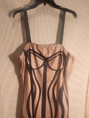 SHEIN Beige and Black Mini Dress with Strappy Detail